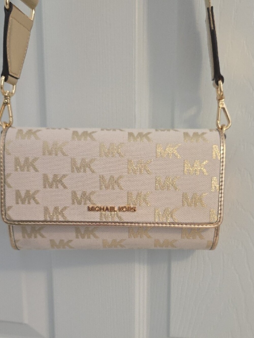 Michael Kors Beige Cream MK Logo Crossbody Bag - Picture 3 of 9